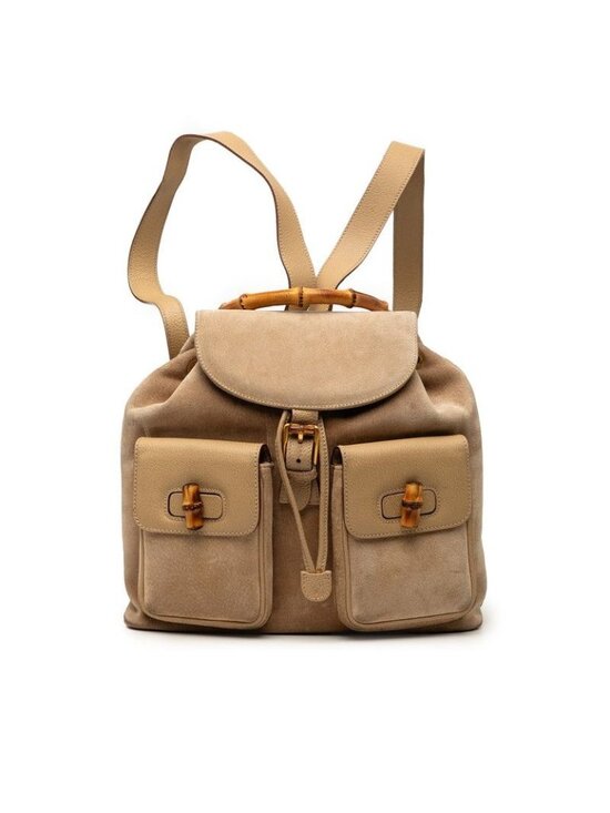 Gucci Vintage Bamboo Backpack 003 Beige Suede Leather